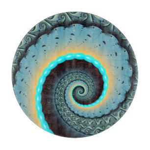 Abstract Blue Turquoise Orange Fractal Art Spiral Cutting Board