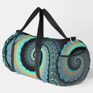 Abstract Blue Turquoise Orange Fractal Art Spiral Duffle Bag