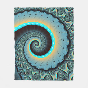 Abstract Blue Turquoise Orange Fractal Art Spiral Fleece Blanket