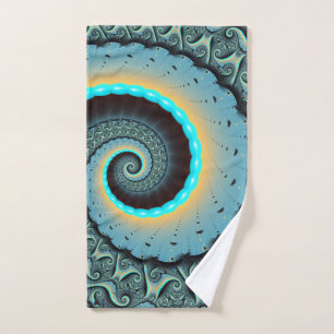 Abstract Blue Turquoise Orange Fractal Art Spiral Hand Towel