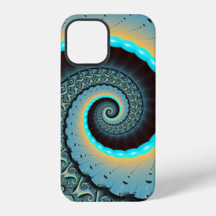 Abstract Blue Turquoise Orange Fractal Art Spiral iPhone 12 Case