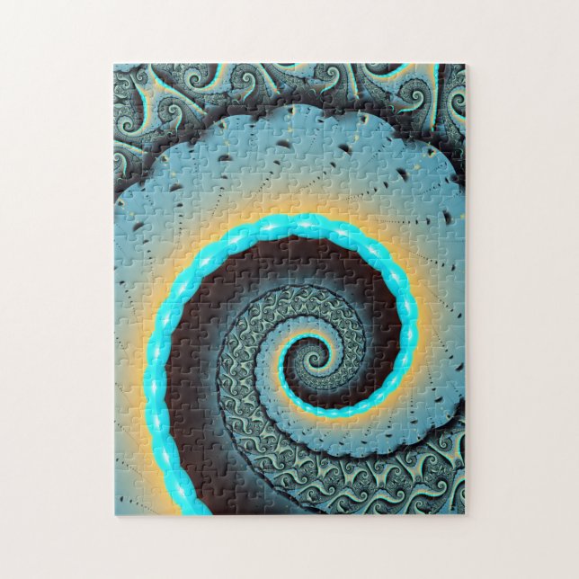 Abstract Blue Turquoise Orange Fractal Art Spiral Jigsaw Puzzle (Vertical)