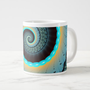 Abstract Blue Turquoise Orange Fractal Art Spiral Large Coffee Mug