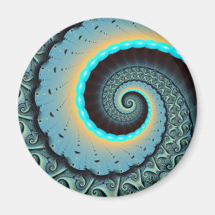 Abstract Blue Turquoise Orange Fractal Art Spiral Magnet