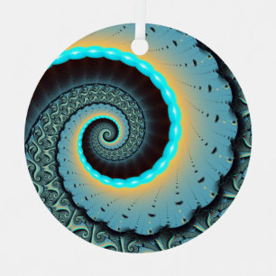 Abstract Blue Turquoise Orange Fractal Art Spiral Metal Ornament