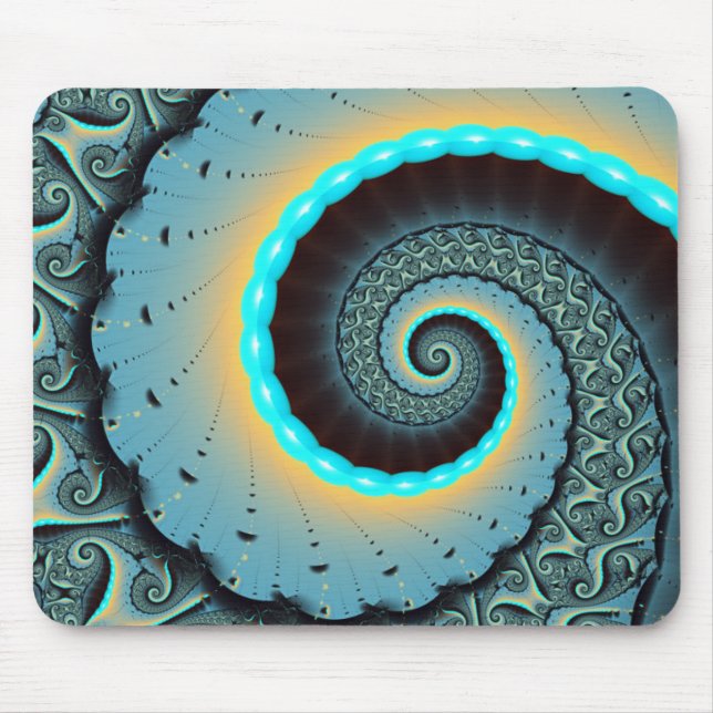 Abstract Blue Turquoise Orange Fractal Art Spiral Mouse Pad (Front)