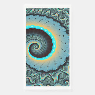 Abstract Blue Turquoise Orange Fractal Art Spiral Napkin