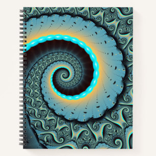 Abstract Blue Turquoise Orange Fractal Art Spiral Notebook