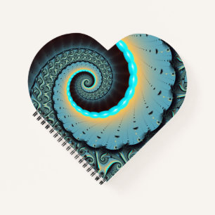 Abstract Blue Turquoise Orange Fractal Art Spiral Notebook
