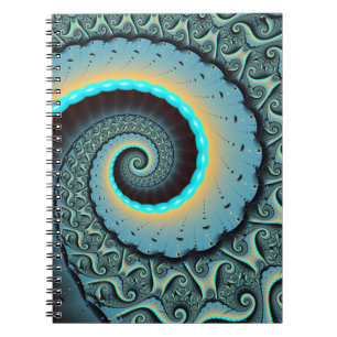Abstract Blue Turquoise Orange Fractal Art Spiral Notebook