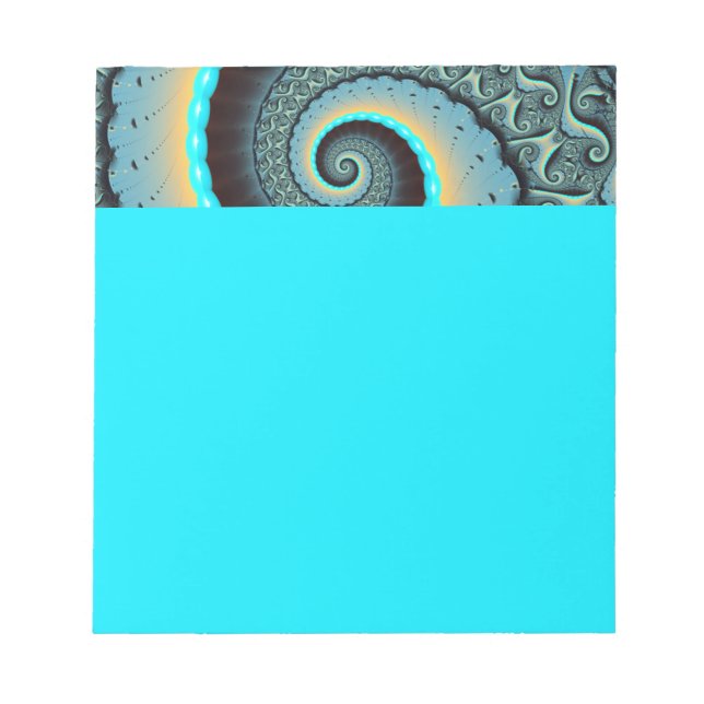 Abstract Blue Turquoise Orange Fractal Art Spiral Notepad (Front)