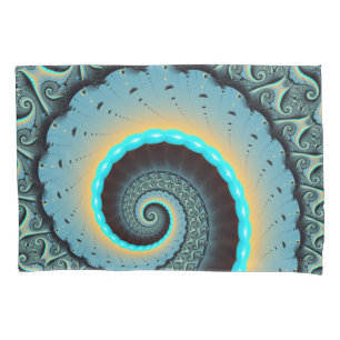 Abstract Blue Turquoise Orange Fractal Art Spiral Pillowcase