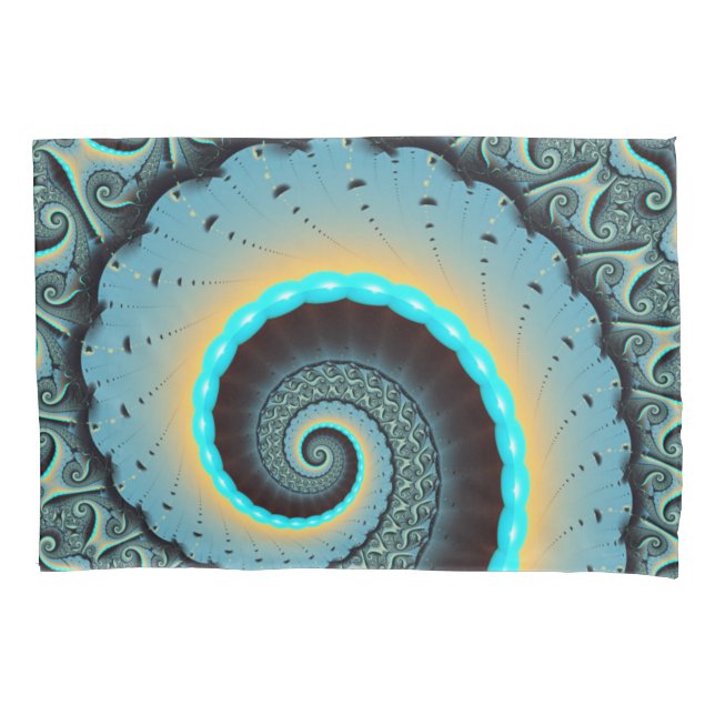 Abstract Blue Turquoise Orange Fractal Art Spiral Pillowcase (Front)