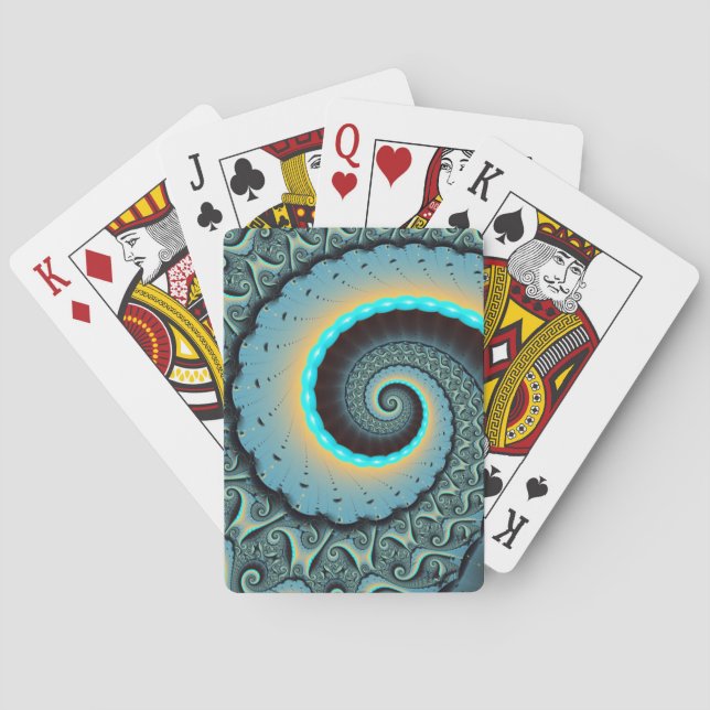 Abstract Blue Turquoise Orange Fractal Art Spiral Playing Cards (Back)