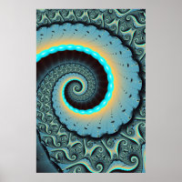 Abstract Blue Turquoise Orange Fractal Art Spiral