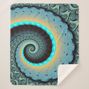Abstract Blue Turquoise Orange Fractal Art Spiral Sherpa Blanket