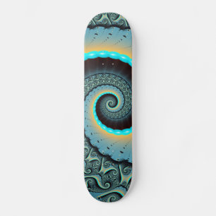 Abstract Blue Turquoise Orange Fractal Art Spiral Skateboard