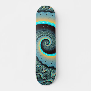 Abstract Blue Turquoise Orange Fractal Art Spiral Skateboard