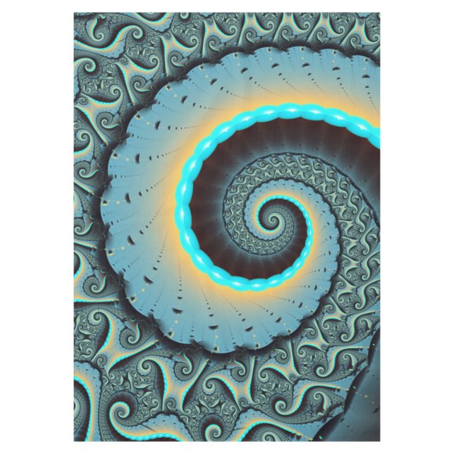 Abstract Blue Turquoise Orange Fractal Art Spiral Tablecloth (Front)