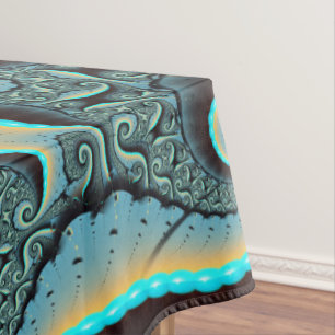 Abstract Blue Turquoise Orange Fractal Art Spiral Tablecloth