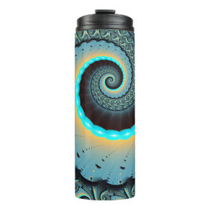 Abstract Blue Turquoise Orange Fractal Art Spiral Thermal Tumbler
