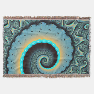 Abstract Blue Turquoise Orange Fractal Art Spiral Throw Blanket