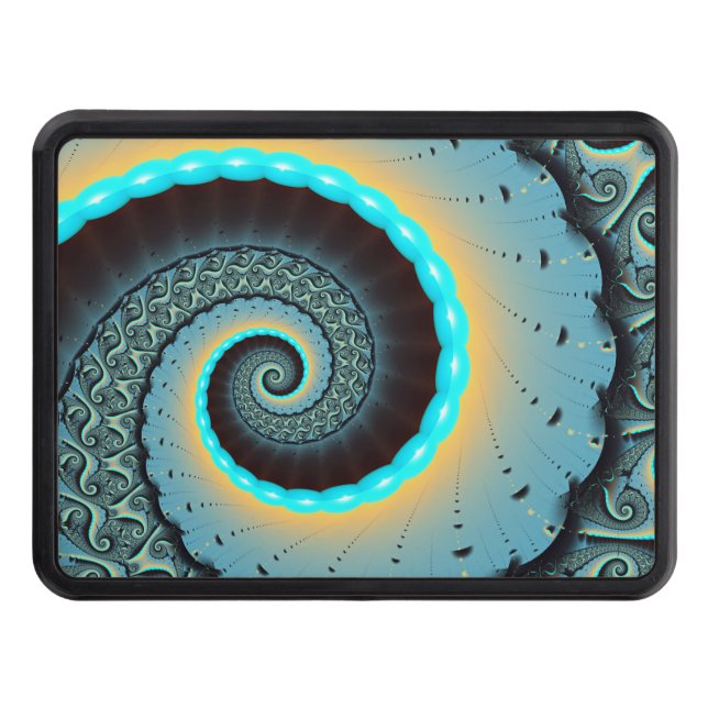 Abstract Blue Turquoise Orange Fractal Art Spiral Trailer Hitch Cover (Front)