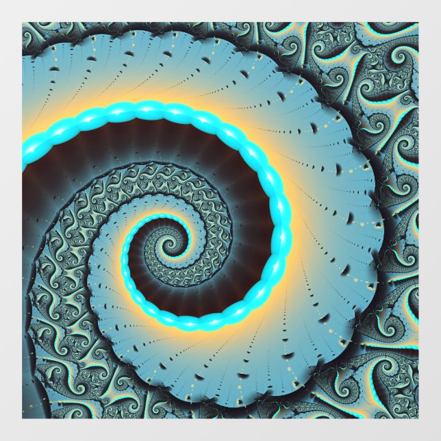 Abstract Blue Turquoise Orange Fractal Art Spiral Window Cling (Sheet)