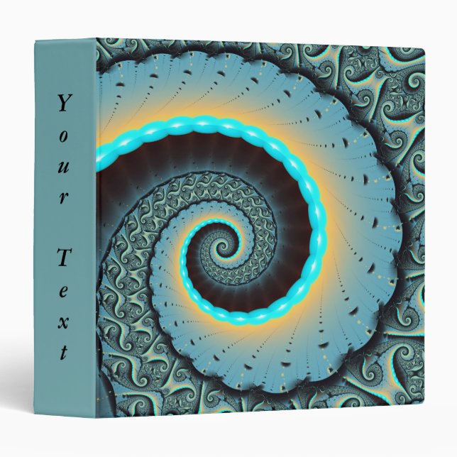 Abstract Blue Turquoise Orange Fractal Spiral Text Binder (Front/Spine)