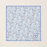 Abstract Blue Watercolor Curves Monogram Scarf<br><div class="desc">Whimsical abstract pattern of light to dark blue hand-painted curves are contained within a narrow blue and wider white border with a customizable monogram in the lower right corner. Personalize it with your initial in the sidebar. Makes a great gift for her. Blue S curves, U shapes, and other scrolling...</div>