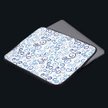 Abstract Blue Watercolor Curves on White Laptop Sleeve<br><div class="desc">Protect your laptop with a neoprene sleeve featuring light to dark blue painted curves showing a variety of paint strokes made with Prussian blue watercolor paint. The amount of water added varies the intensity of the colour. S curves, U's, and other scrolling shapes on a white textured background are reproduced...</div>
