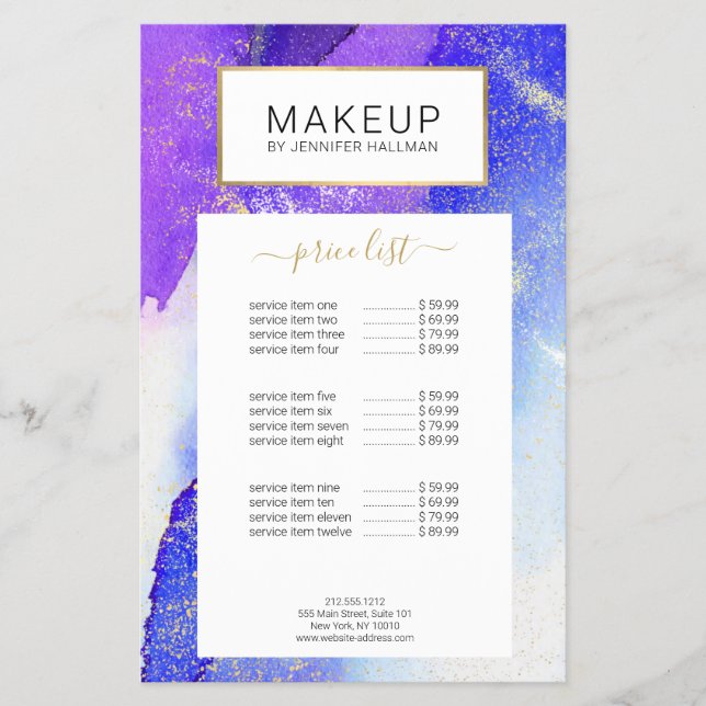 Abstract Blue Watercolor with Faux Gold Dust Flyer (Front)
