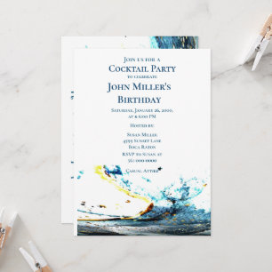 Abstract Blue Wave Cocktail Birthday Party Invitation