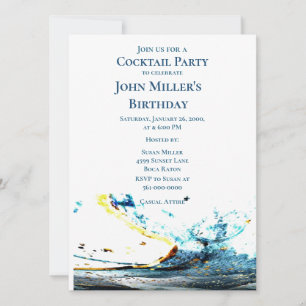 Abstract Blue Wave Cocktail Birthday Party Invitation