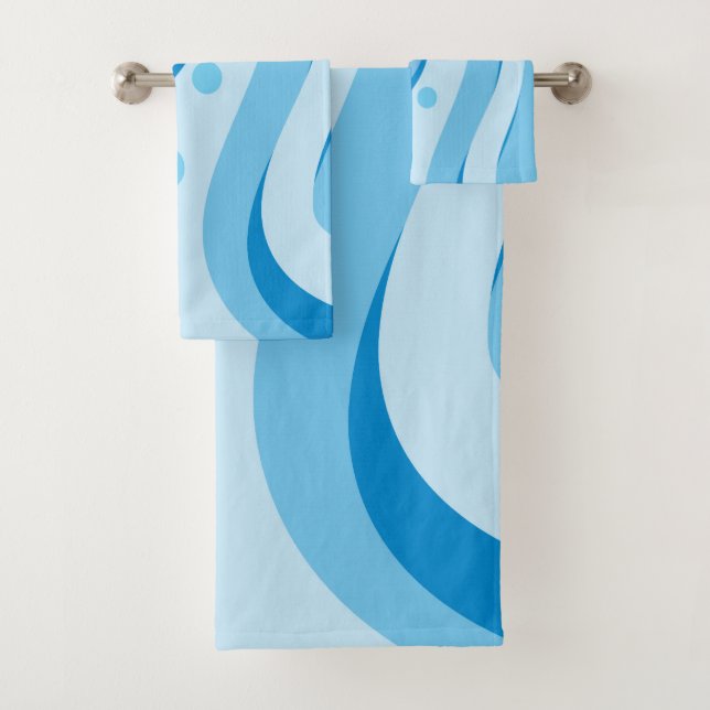 Abstract Blue Waves Bath Towel Set (Insitu)