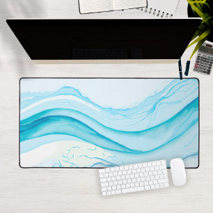 Abstract Blue Waves Watercolor Large Computer Desk Mat