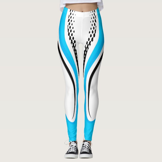Abstract Blue White and Black Curve Leggings (Front)