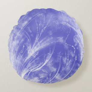 Abstract Blue White Dandelions and fireflies Round Pillow