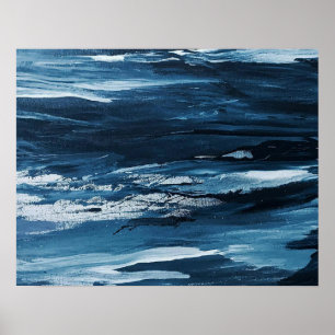 Abstract Blue White Painting Poster