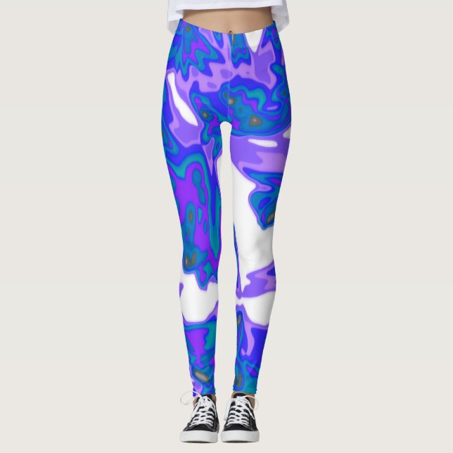 Abstract Blue, White, Purple Leggings (Front)