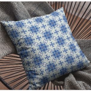 Abstract Blue White Tile Pattern Throw Pillow