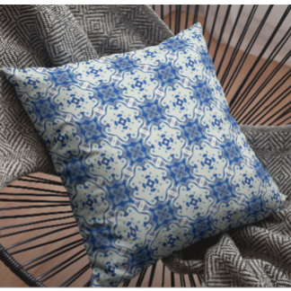 Abstract Blue White Tile Pattern Throw Pillow