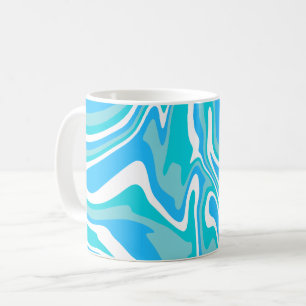 Abstract Blue, White, & Turquoise Fluid Art  Coffee Mug