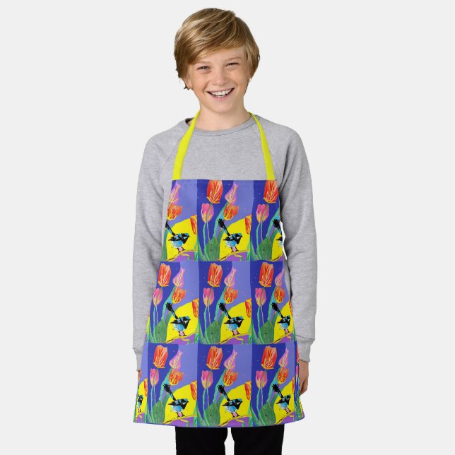 Abstract Blue Wren Australian Bird Birds Apron  (Worn)