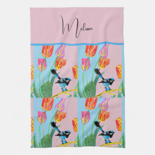 Abstract Blue Wren Australian Bird Birds Womens Kitchen Towel