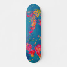 Abstract Blue Yellow and Orange Skateboard