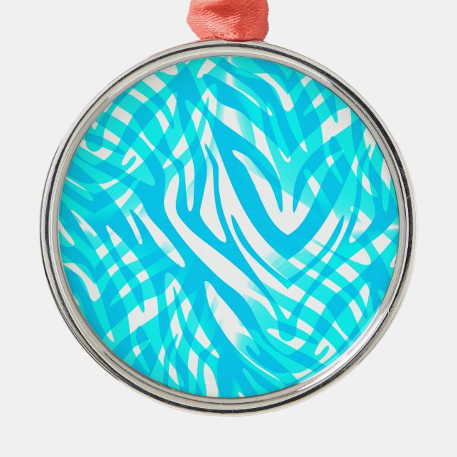 Abstract Blue Zebra Metal Ornament (Front)