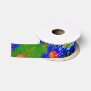 Abstract Bluebonnet Satin Ribbon