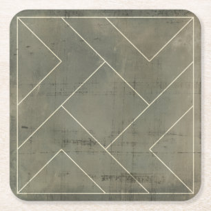 Abstract Blueprint with Geometric Shapes Square Paper Coaster