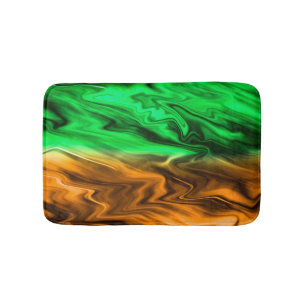 Abstract blurry spotted pattern in orange green bath mat
